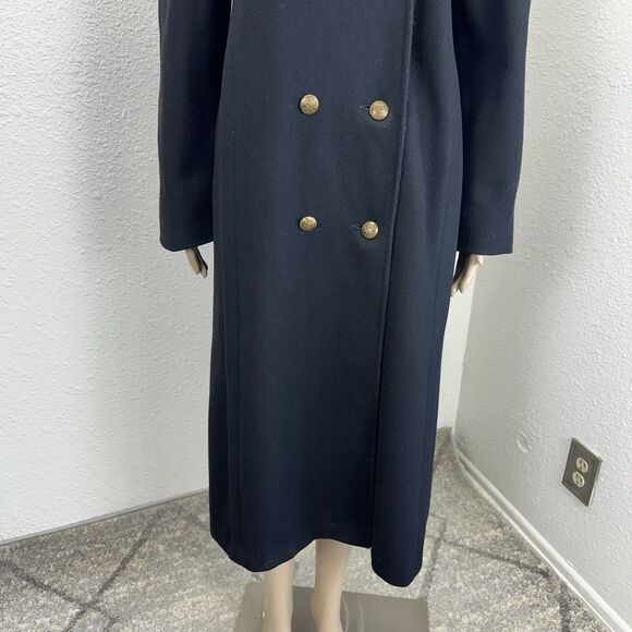VTG 80s Michelle Francois Black Wool Long DoubleBreast Trench Coat Money Staple - Picture 4 of 14